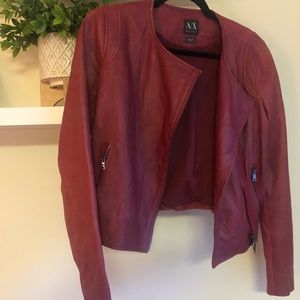Armani Exchange Red Leather Motto Jacket for Women
